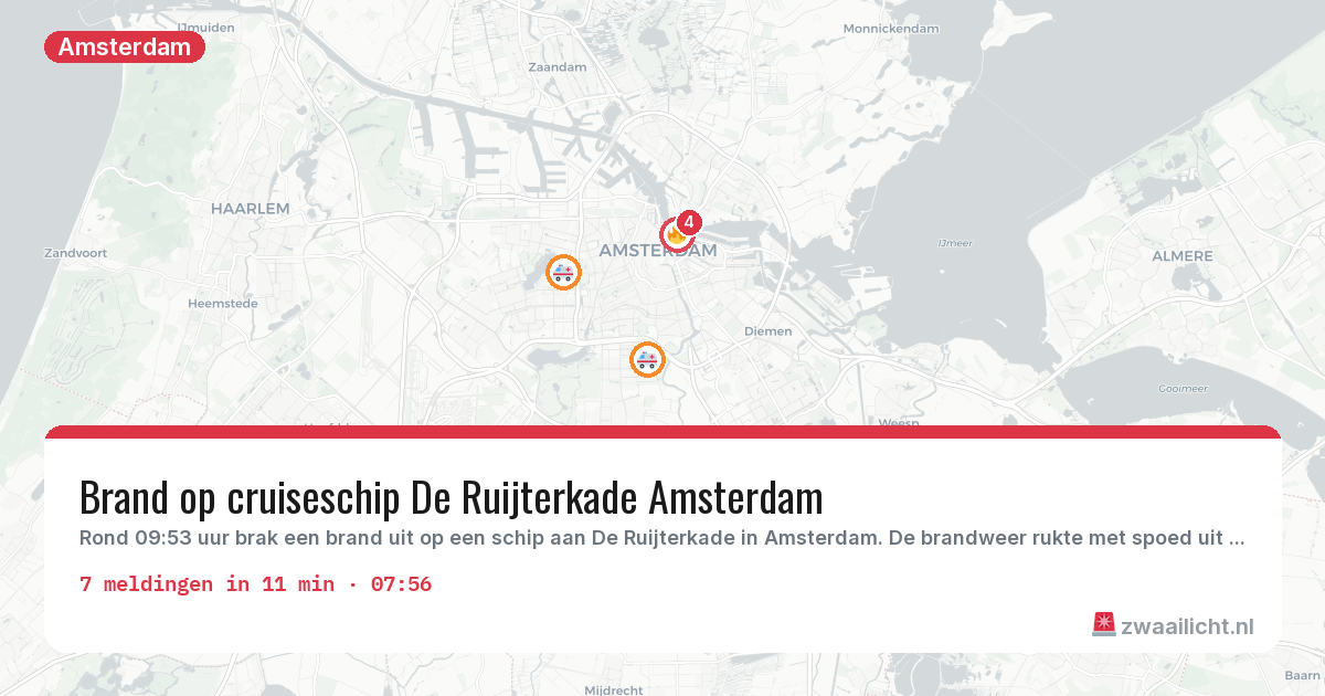 Kaart van de activiteitspiek bij Amsterdam