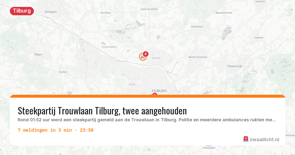 Kaart van de activiteitspiek bij Tilburg