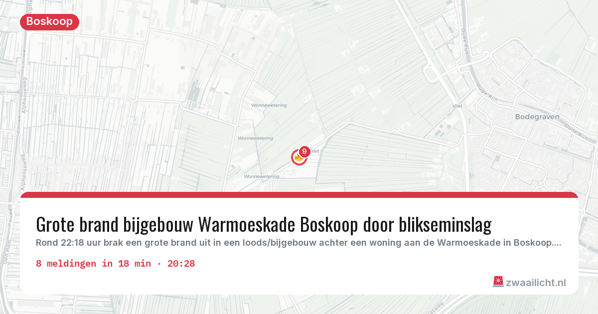 Kaart van de activiteitspiek bij Boskoop