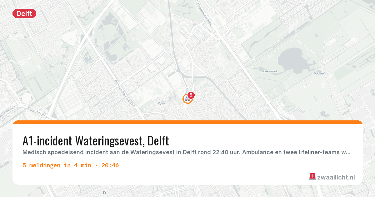 Kaart van de activiteitspiek bij Delft