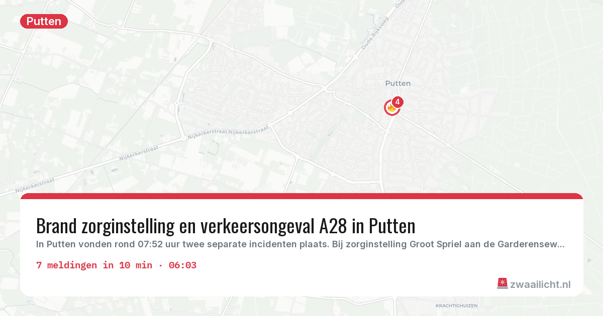 Kaart van de activiteitspiek bij Putten