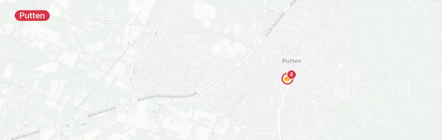 Kaart van Brand zorginstelling en verkeersongeval A28 in Putten