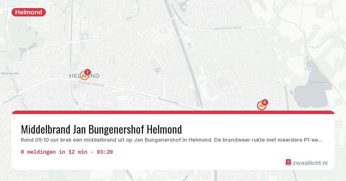 Kaart van de activiteitspiek bij Helmond