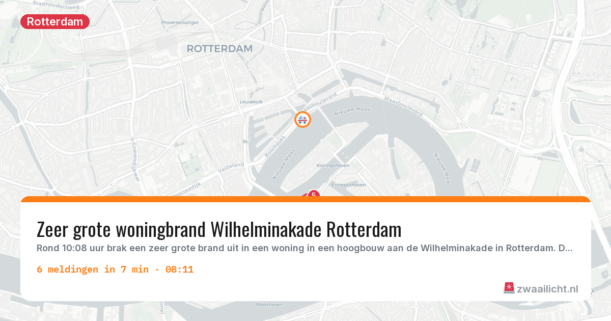 Kaart van de activiteitspiek bij Rotterdam
