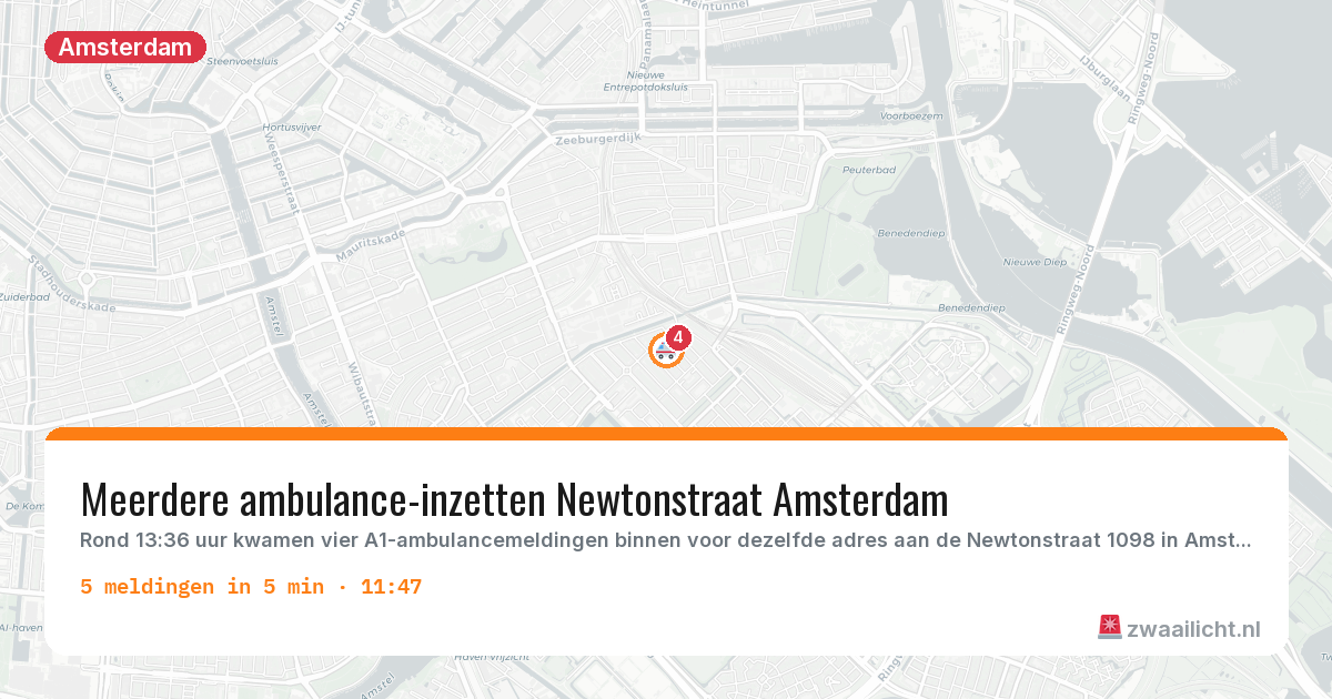 Kaart van de activiteitspiek bij Amsterdam