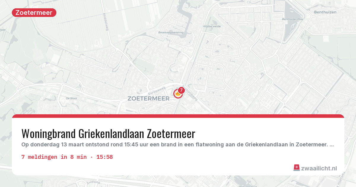 Kaart van de activiteitspiek bij Zoetermeer