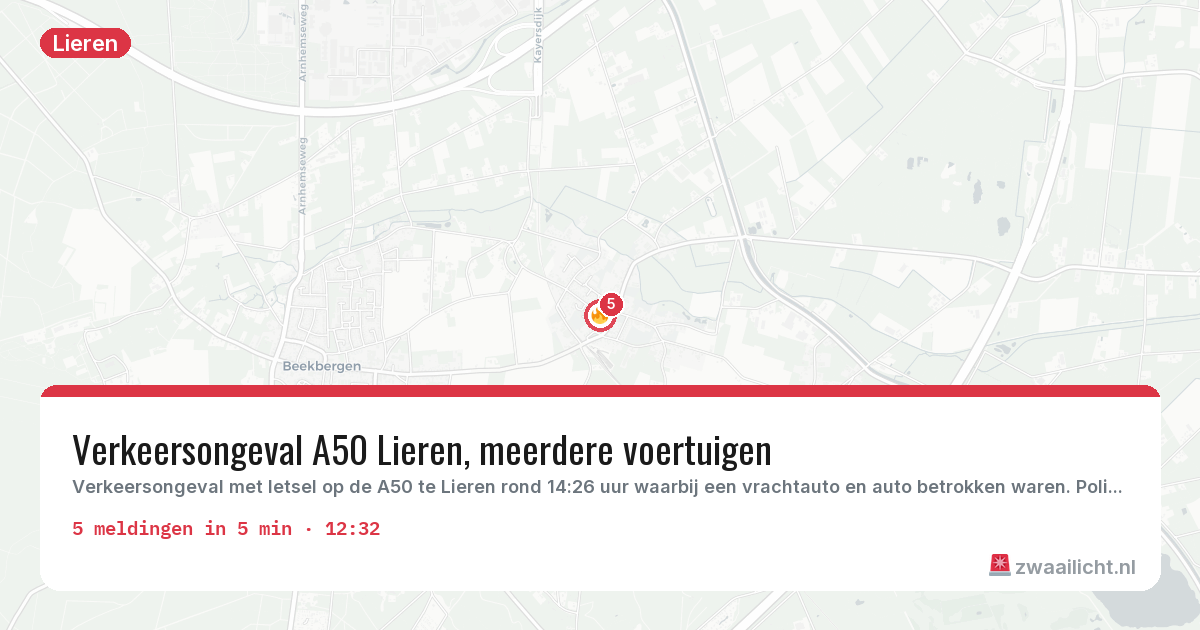 Kaart van de activiteitspiek bij Lieren