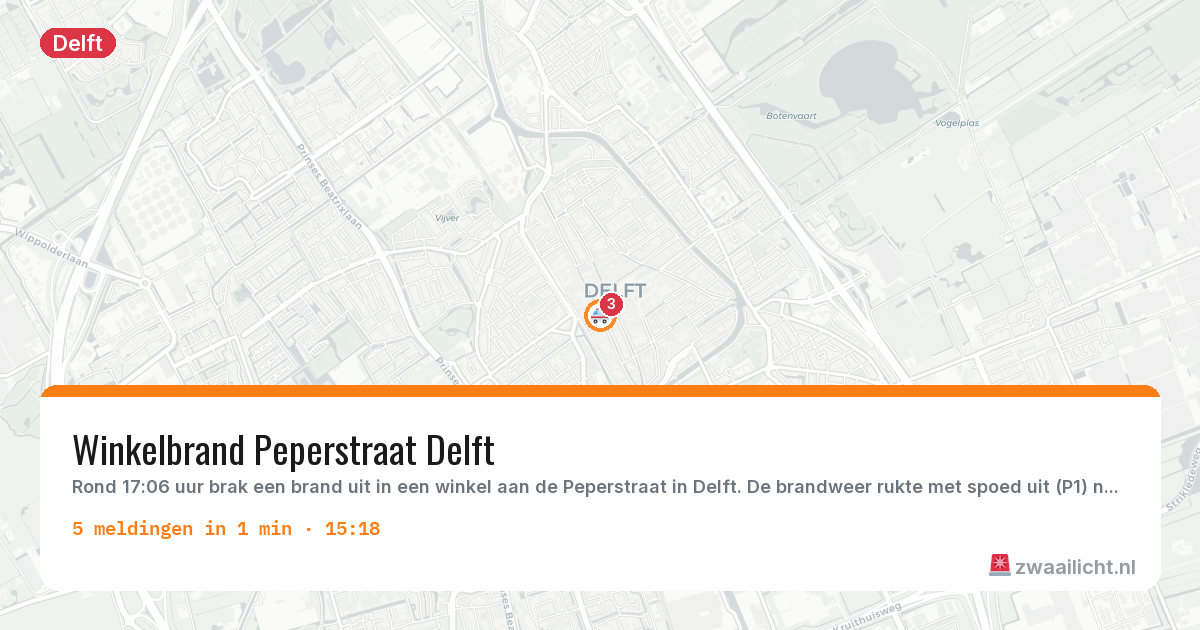Kaart van de activiteitspiek bij Delft
