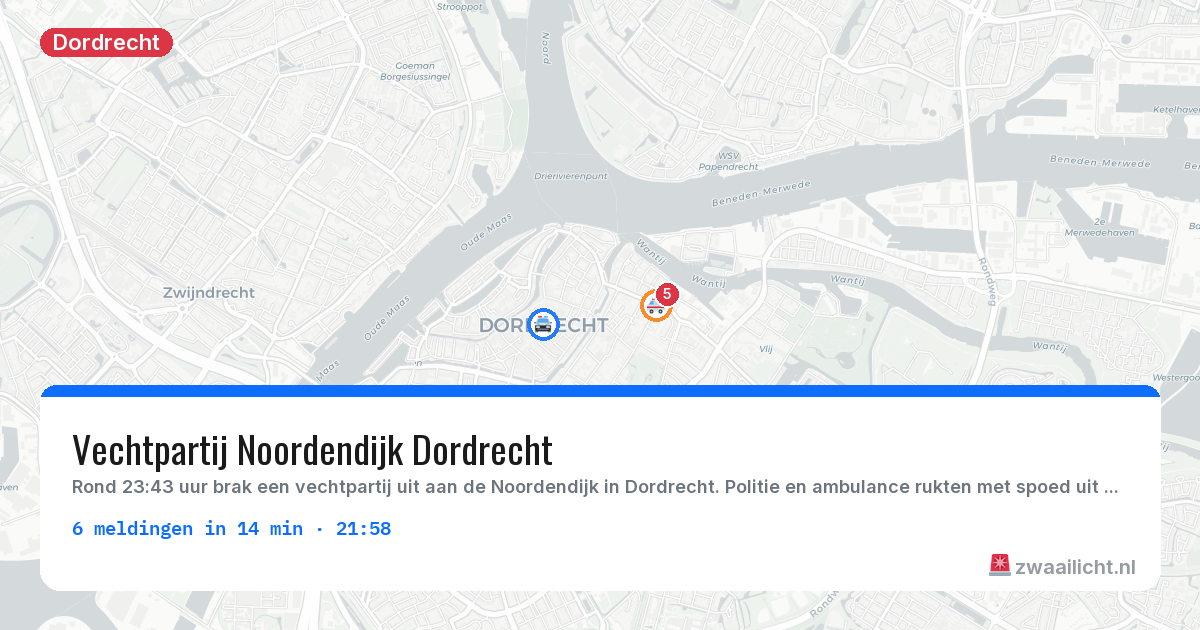 Kaart van de activiteitspiek bij Dordrecht