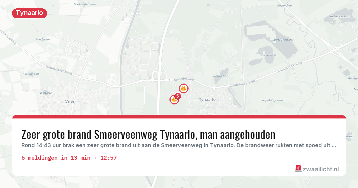 Kaart van de activiteitspiek bij Tynaarlo