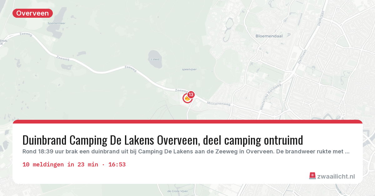 Kaart van de activiteitspiek bij Overveen