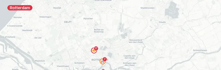 Kaart van Meerdere ongelukken en grote woningbrand Rotterdam