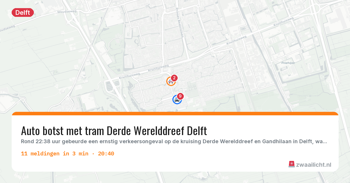 Kaart van de activiteitspiek bij Delft