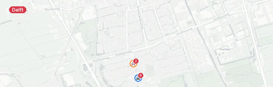 Kaart van Auto botst met tram Derde Werelddreef Delft