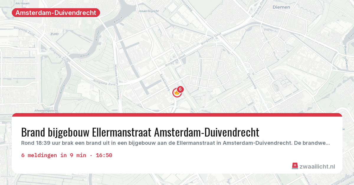 Kaart van de activiteitspiek bij Amsterdam-Duivendrecht