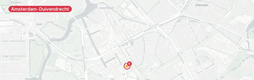 Kaart van Brand bijgebouw Ellermanstraat Amsterdam-Duivendrecht