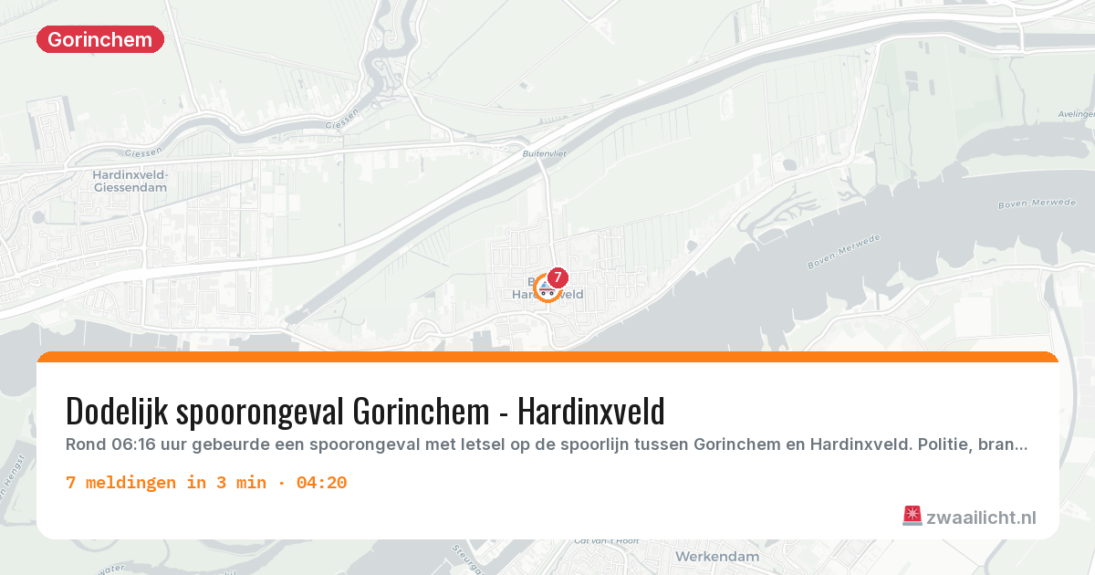 Kaart van de activiteitspiek bij Gorinchem