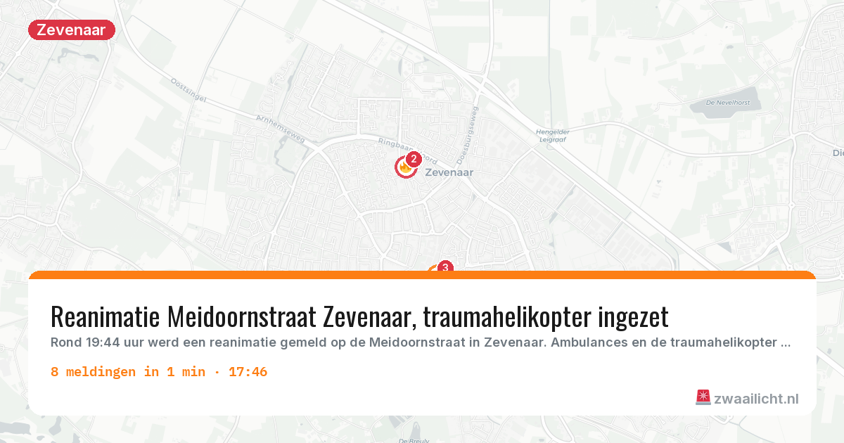 Kaart van de activiteitspiek bij Zevenaar