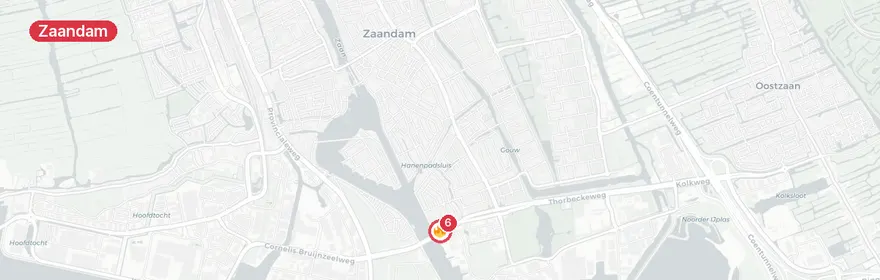 Kaart van Fietser ernstig gewond bij aanrijding touringcar Zaandam