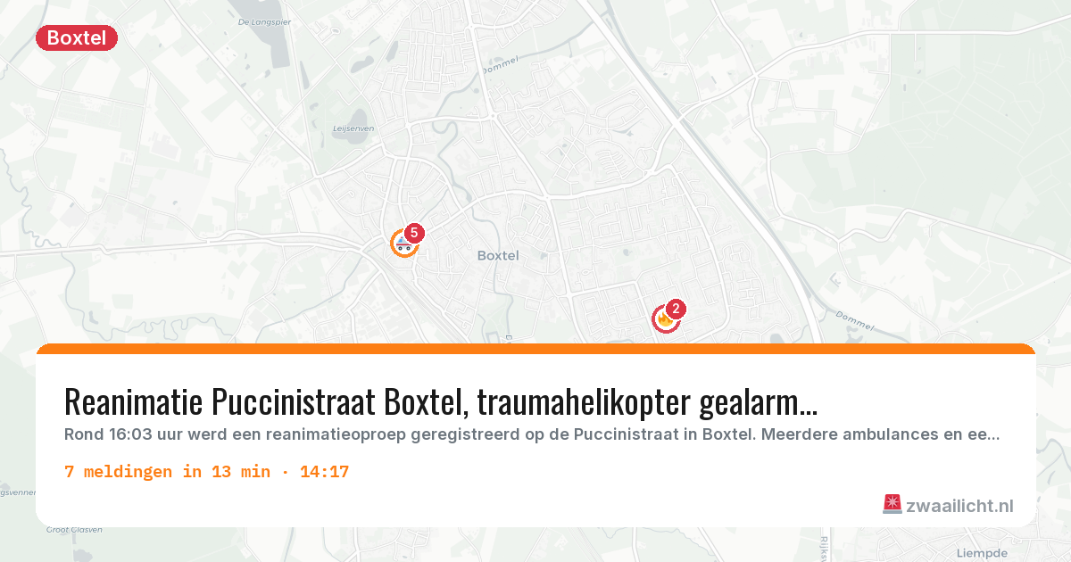 Kaart van de activiteitspiek bij Boxtel