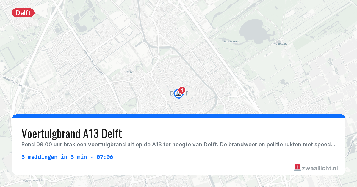 Kaart van de activiteitspiek bij Delft