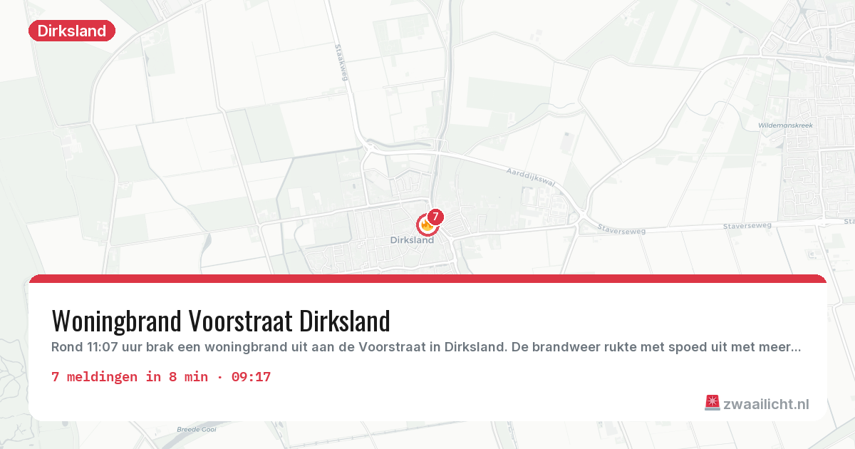 Kaart van de activiteitspiek bij Dirksland