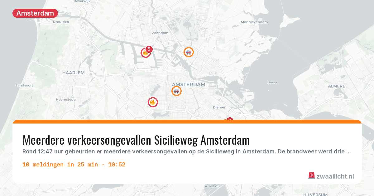 Kaart van de activiteitspiek bij Amsterdam