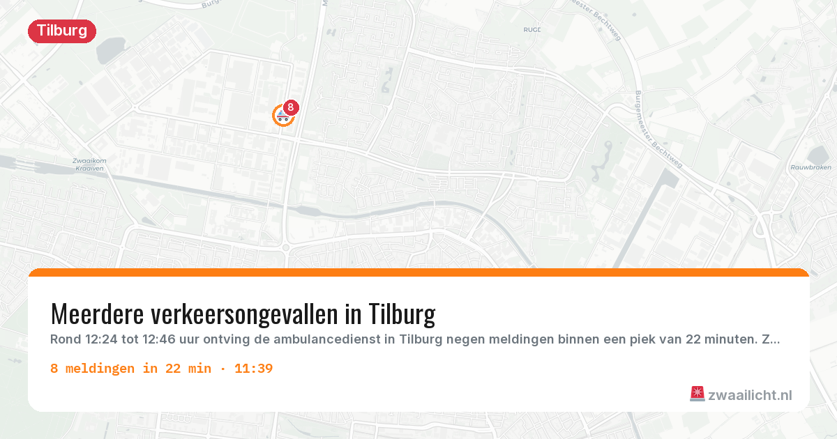 Kaart van de activiteitspiek bij Tilburg