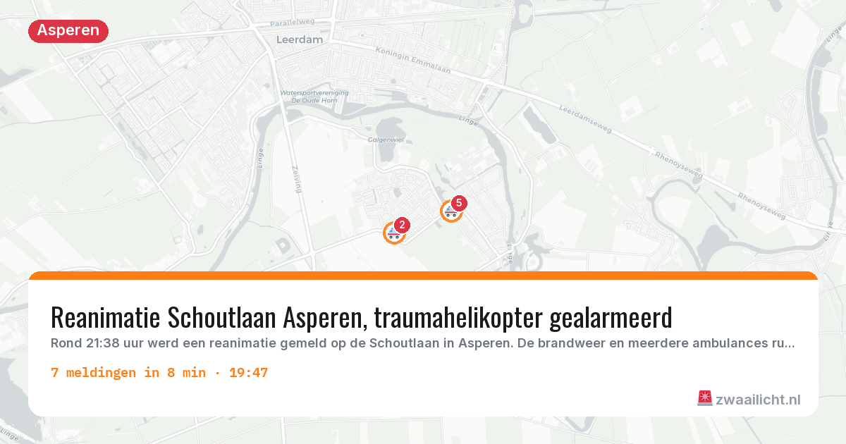Kaart van de activiteitspiek bij Asperen