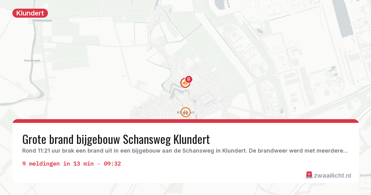 Kaart van de activiteitspiek bij Klundert