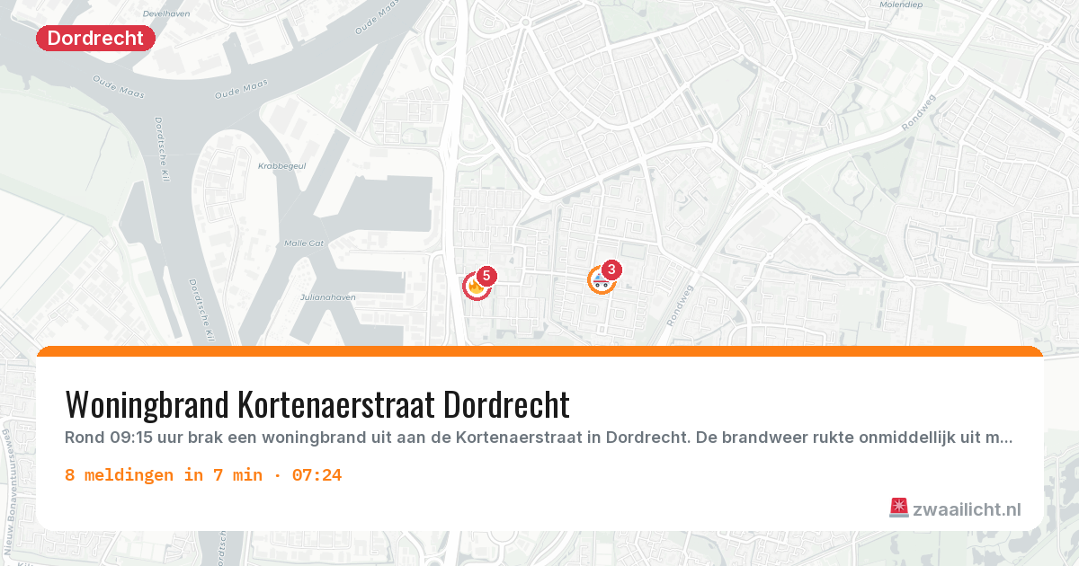 Kaart van de activiteitspiek bij Dordrecht