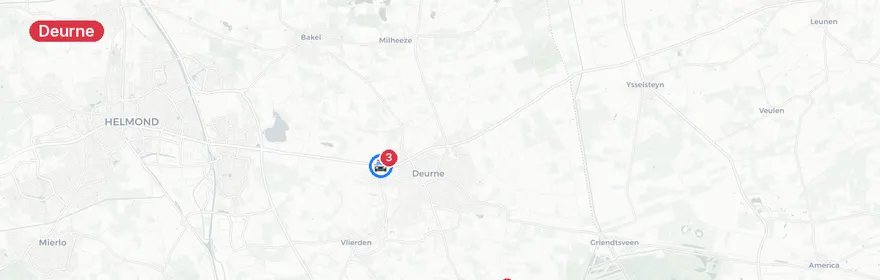 Kaart van Botsing twee auto's op Binderendreef in Deurne, gewonden