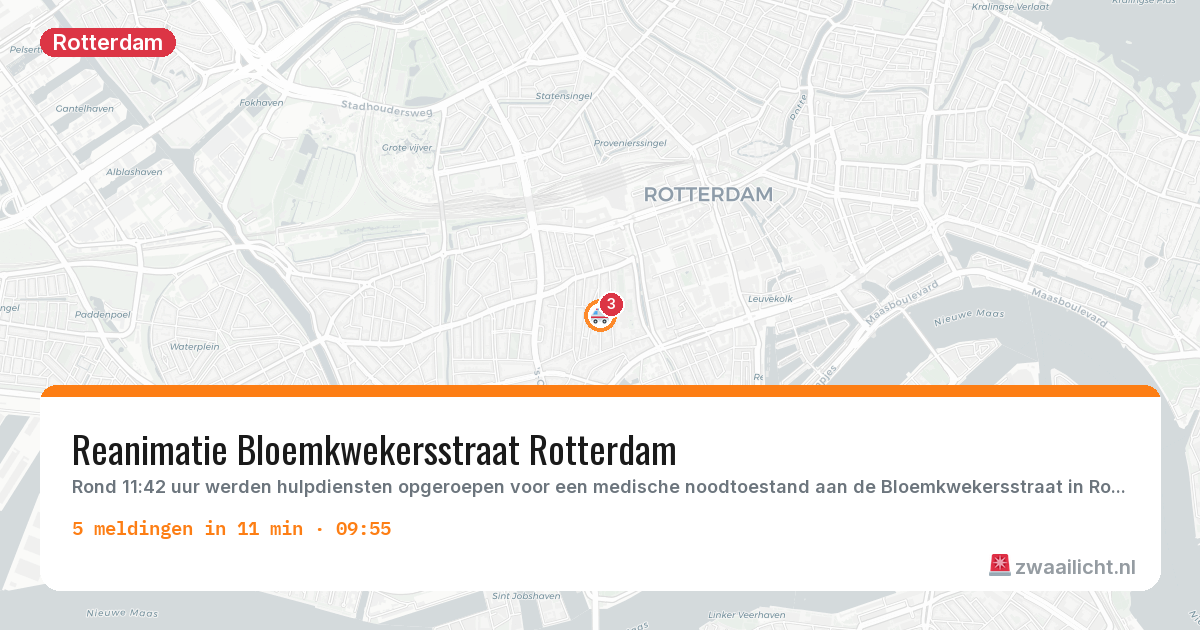 Kaart van de activiteitspiek bij Rotterdam