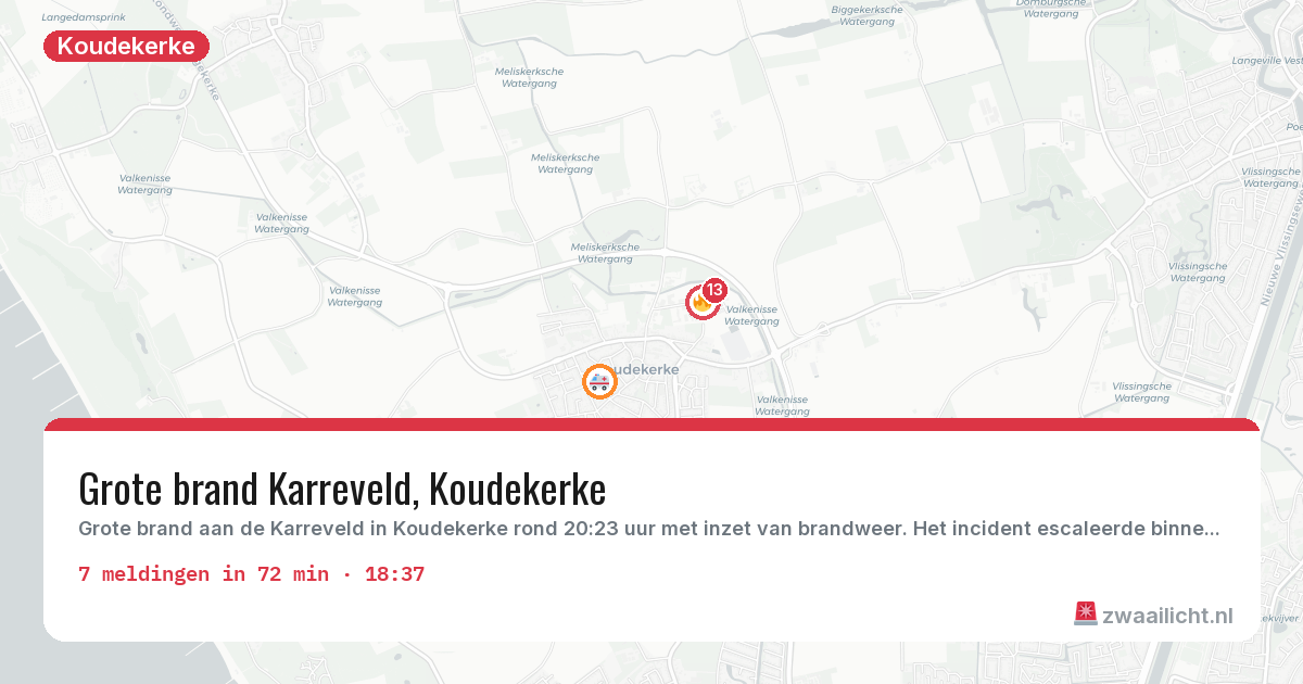 Kaart van de activiteitspiek bij Koudekerke