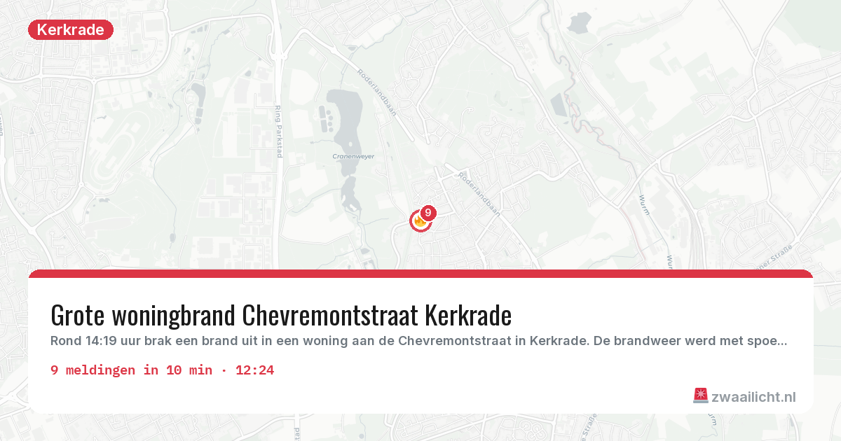 Kaart van de activiteitspiek bij Kerkrade