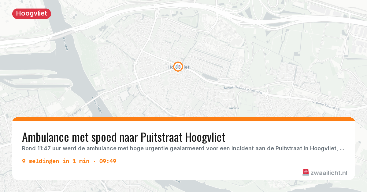 Kaart van de activiteitspiek bij Hoogvliet