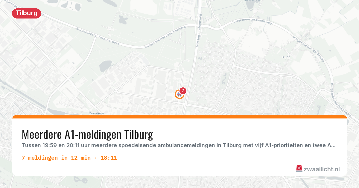 Kaart van de activiteitspiek bij Tilburg