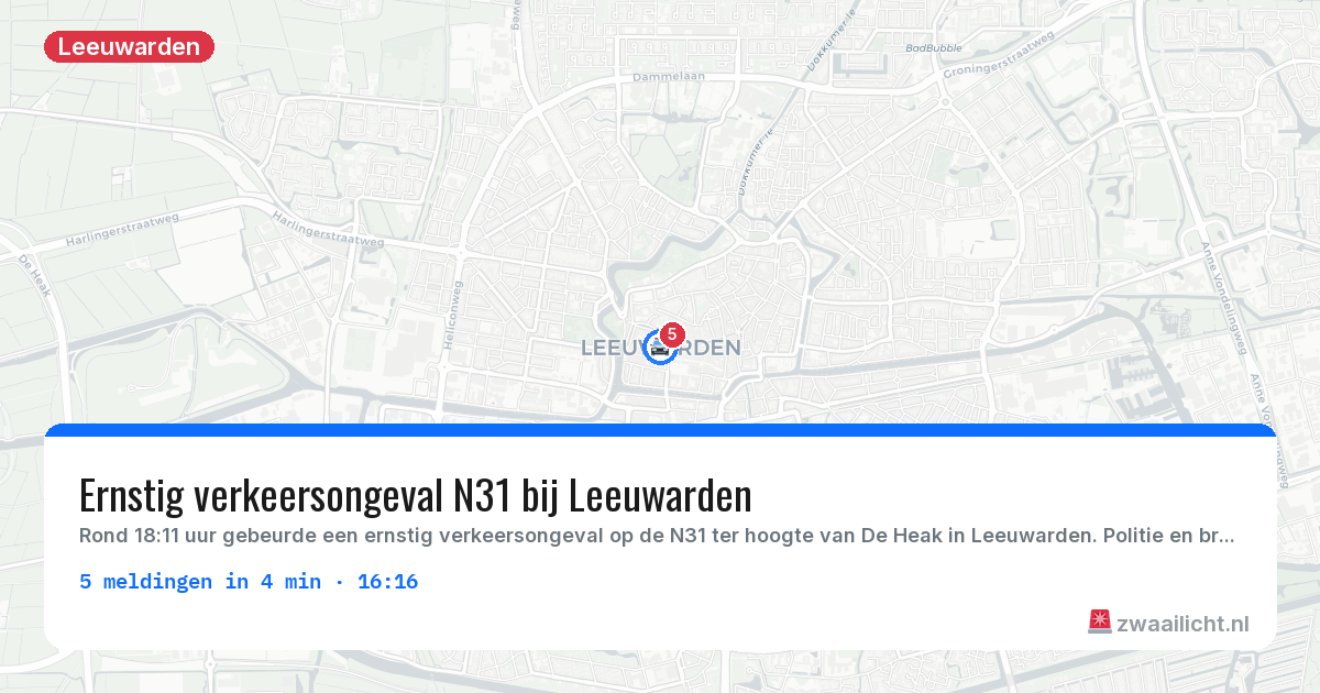 Kaart van de activiteitspiek bij Leeuwarden