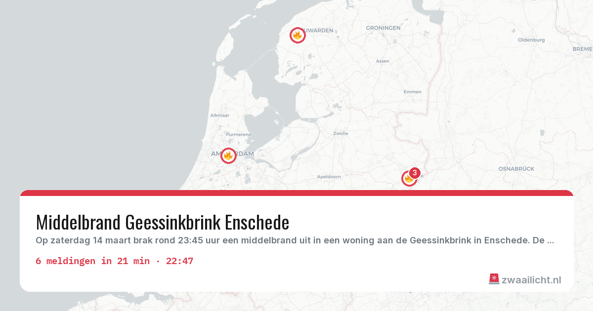 Kaart van de activiteitspiek bij Brandweer