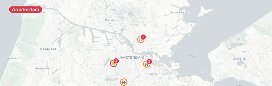 Kaart van Meerdere verkeersongevallen Amsterdam