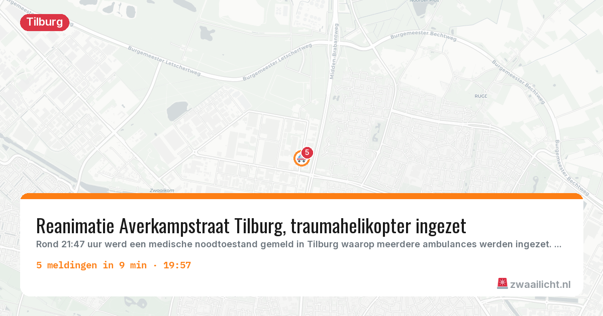 Kaart van de activiteitspiek bij Tilburg