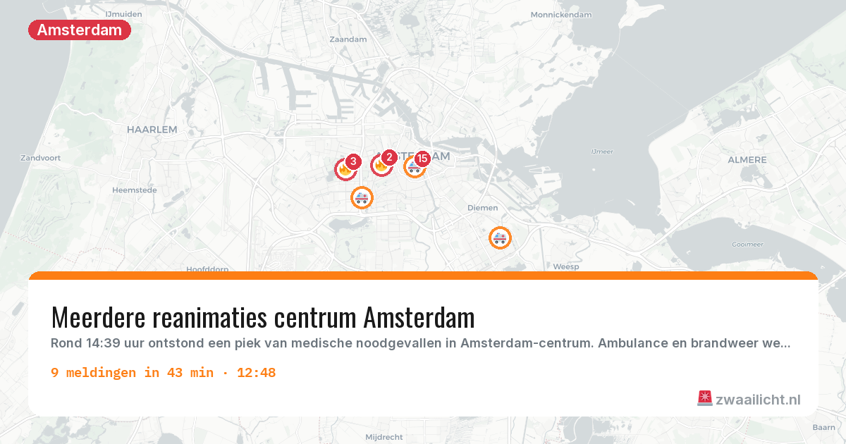 Kaart van de activiteitspiek bij Amsterdam