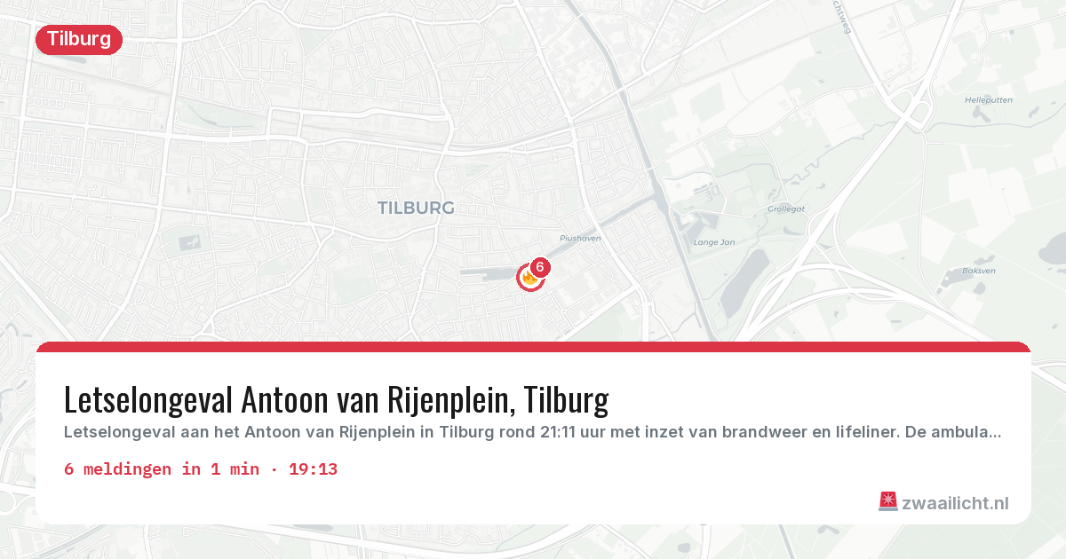 Kaart van de activiteitspiek bij Tilburg