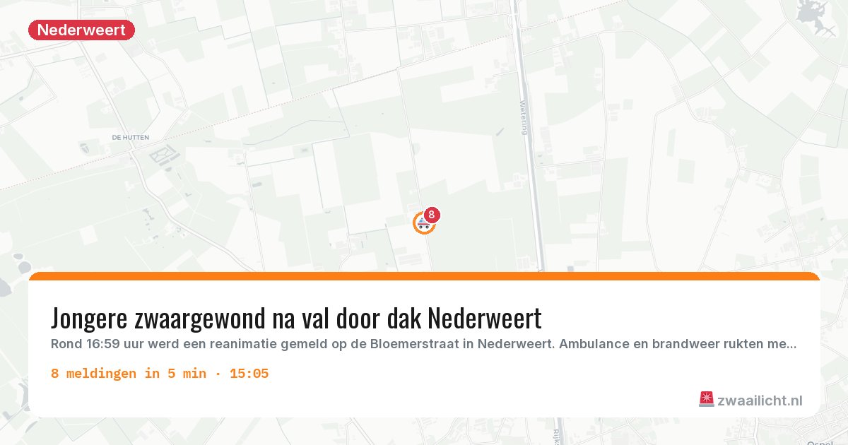 Kaart van de activiteitspiek bij Nederweert