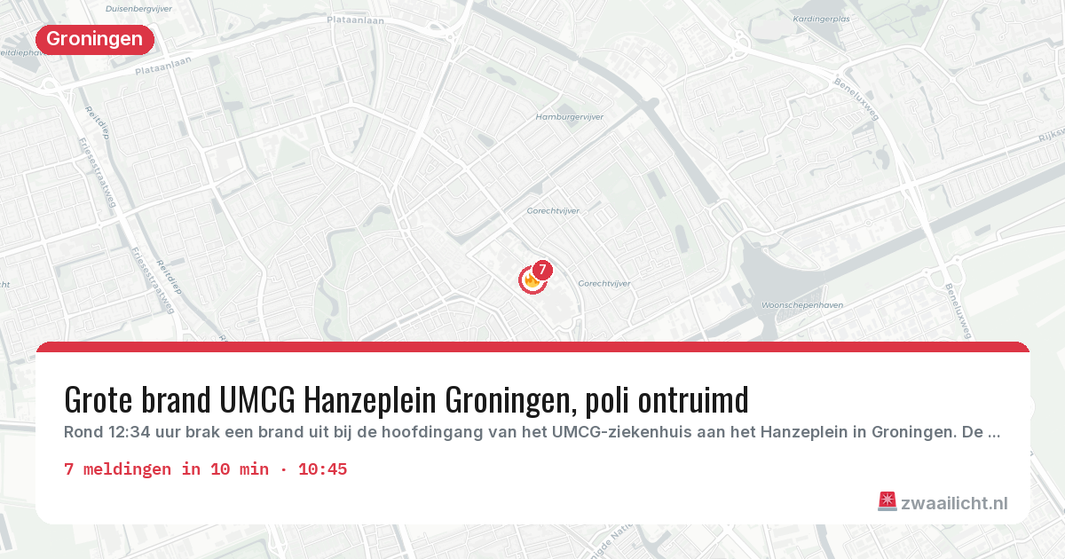 Kaart van de activiteitspiek bij Groningen