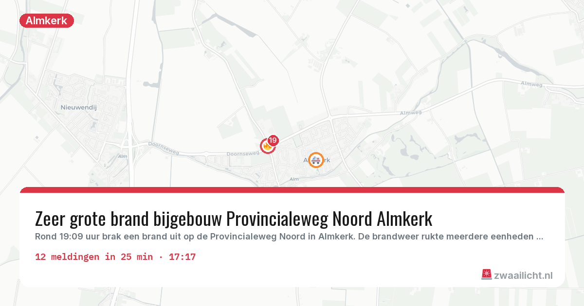 Kaart van de activiteitspiek bij Almkerk