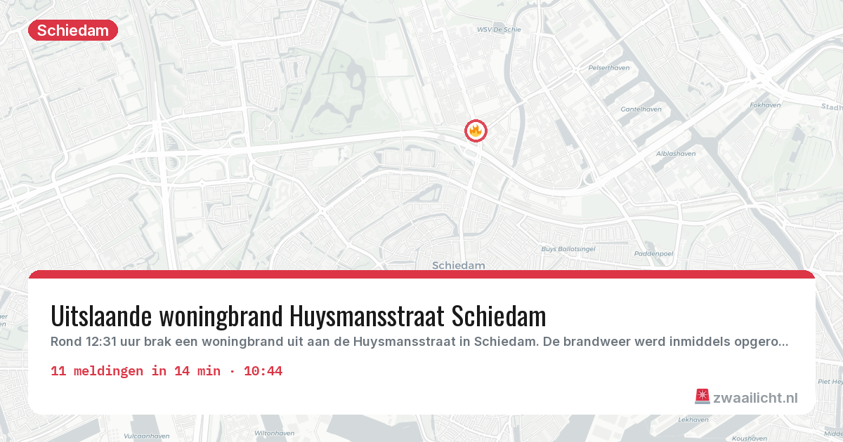 Kaart van de activiteitspiek bij Schiedam