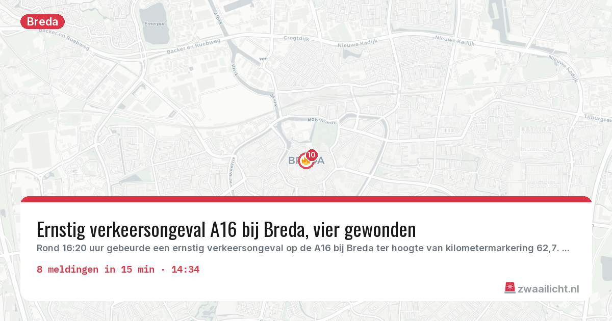 Kaart van de activiteitspiek bij Breda