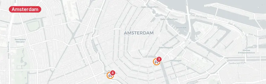 Kaart van Meerdere ambulanceverzoeken Amsterdam centrum