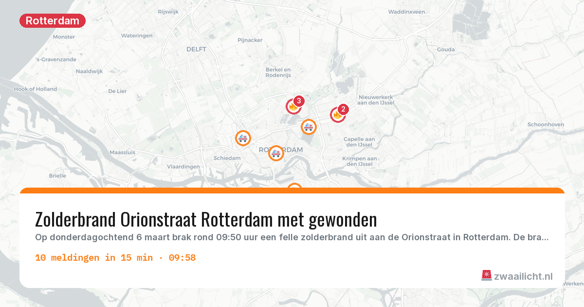 Kaart van de activiteitspiek bij Rotterdam